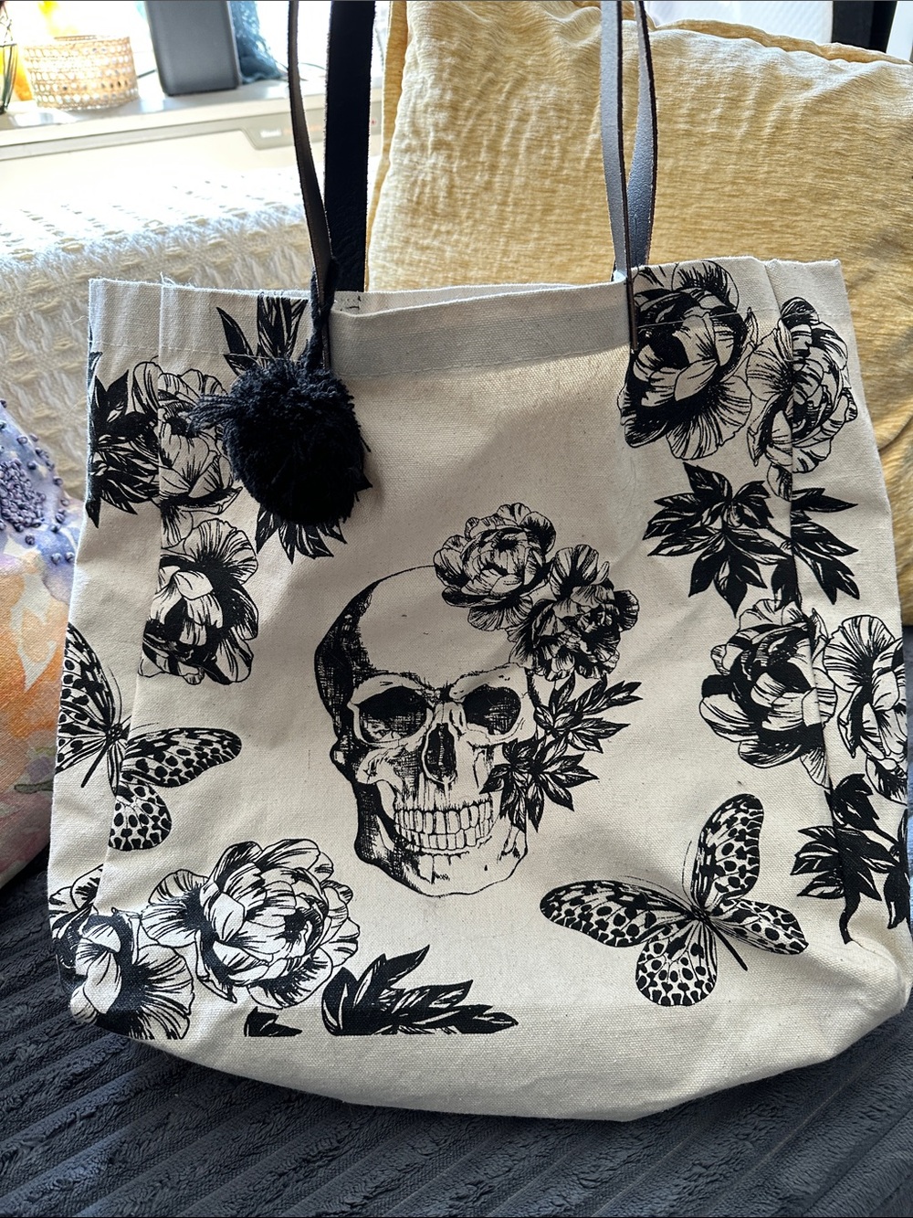 Canvas Skull & Floral Tote Bag TJ Maxx